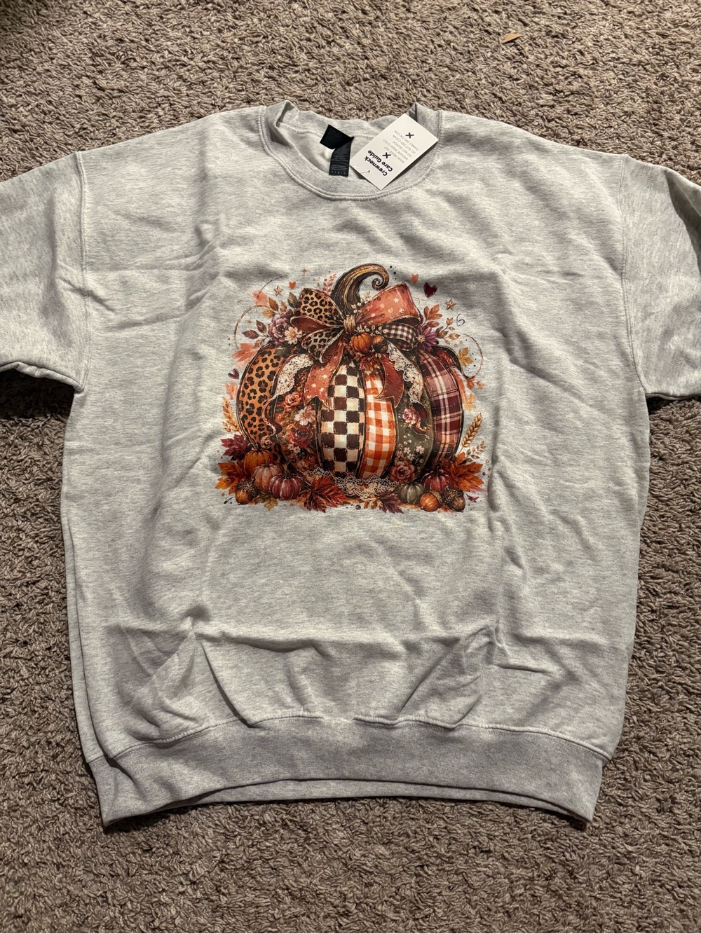 Gildan Gray Sweatshirt with Autumn Pumpkin Graphic